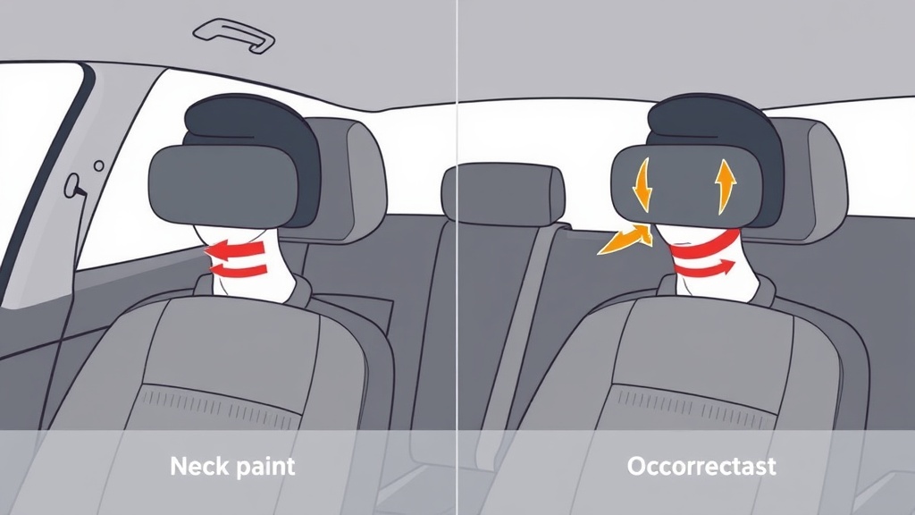 의자 헤드레스트의 올바른 위치와 잘못된 위치를 비교하는 다이어그램